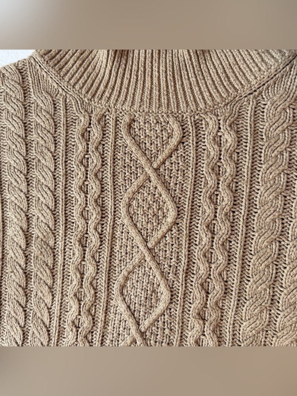 Banana Republic Tan Cable Knit Mock Turtleneck Fisherman Sweater, size Medium - Picture 11 of 16